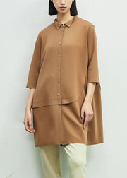 Chic Khaki Peter Pan Collar Asymmetrical Patchwork Cotton Dresses Spring