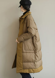 Chic Khaki Peter Pan Collar Patchwork Duck Down Puffer Coat Winter