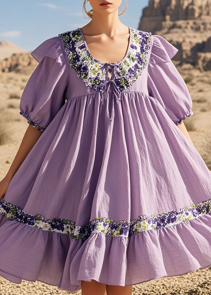 Chic Lavender Oversized Cotton Tea Dresses Summer