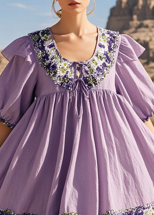 Chic Lavender Oversized Cotton Tea Dresses Summer