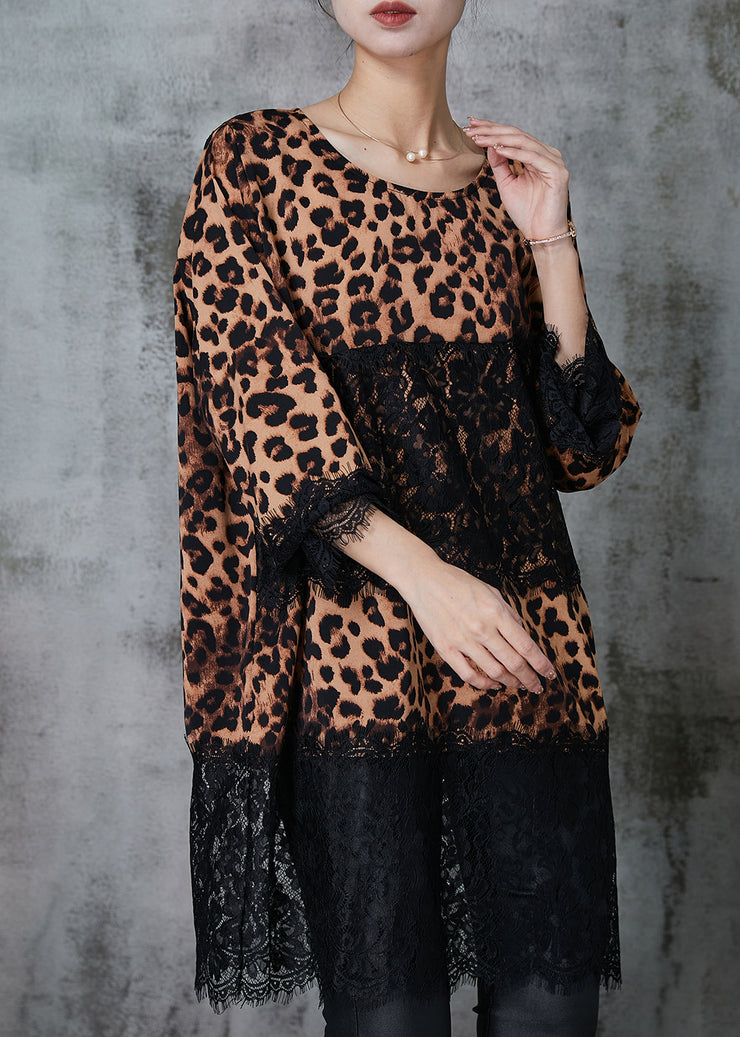 Chic Leopard Patchwork Lace Chiffon Mini Dress Summer