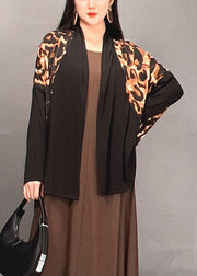 Chic Leopard V Neck Patchwork Cotton Cardigan Fall