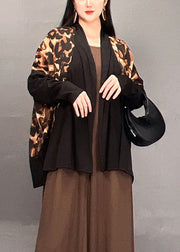 Chic Leopard V Neck Patchwork Cotton Cardigan Fall