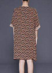 Chic Leopard V Neck Patchwork Lace Cotton Mid Dress Summer