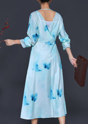 Chic Light Blue Backless Tie Dye Vacation Dresses Spring