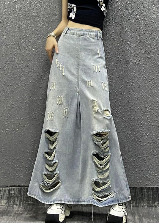 Chic Light Blue Pockets High Waist Denim Skirt Summer