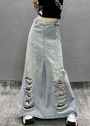 Chic Light Blue Pockets High Waist Denim Skirt Summer