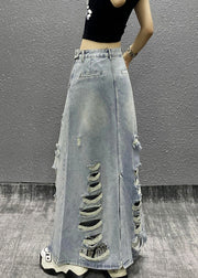 Chic Light Blue Pockets High Waist Denim Skirt Summer