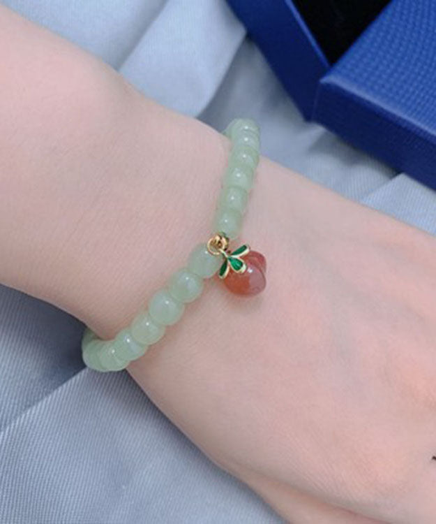 Chic Little Green Stainless Steel Jade Agate Charm Bracelet