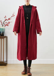 Chic Mulberry Hooded Chinese Button Cotton Trench Coat Fall