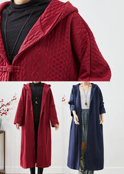 Chic Mulberry Hooded Chinese Button Cotton Trench Coat Fall