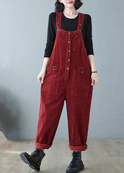 Chic Mulberry Slash Neck Cozy Corduroy Jumpsuits Fall