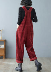 Chic Mulberry Slash Neck Cozy Corduroy Jumpsuits Fall