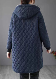 Chic Navy Hooded Striped Warm Fleece Parka Winter