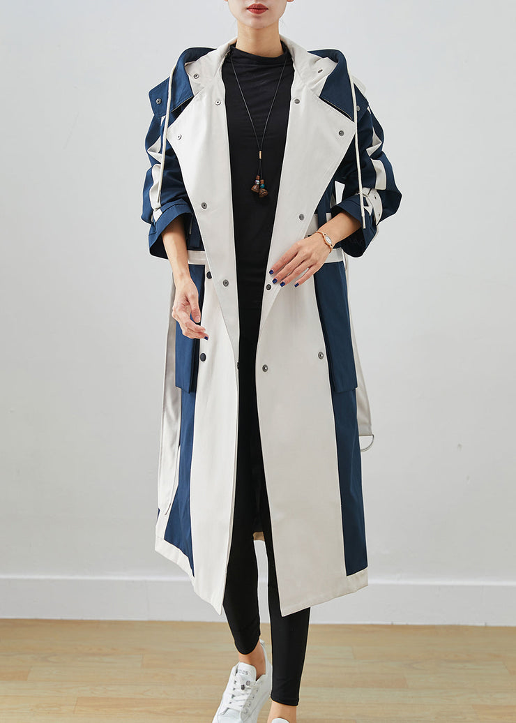 Chic Navy Oversized Patchwork Original Design Cotton Trench Coats Fall