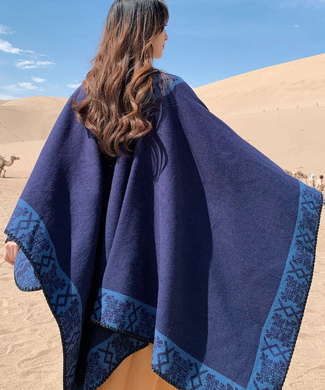 Chic Navy Oversized Print Cashmere Shawl