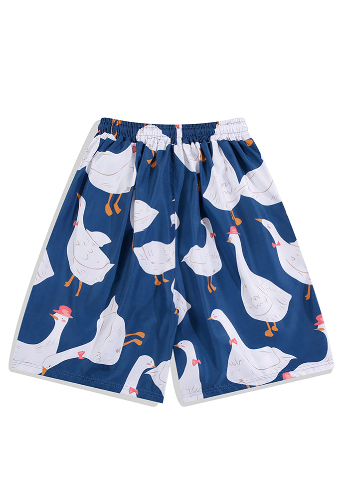 Chic Navy Print Elastic Waist Cotton Mens Pajamas Shorts Summer