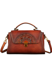 Chic Orange Brown The Sunflowers Calf Leather Tote Handbag