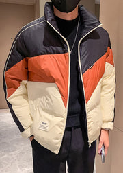 Chic Orange Zip Up Patchwork Duck Down Men Coat Winter