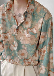 Chic Peter Pan Collar Print Ice Silk Shirt Men Long Sleeve