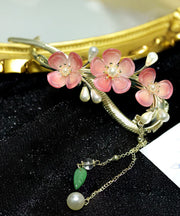 Chic Pink Alloy Pearl Jade Floral Tassel Hairpin