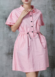 Chic Pink Cinched Cotton Vacation Dress Summer