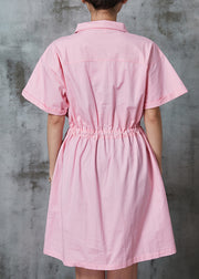 Chic Pink Cinched Cotton Vacation Dress Summer