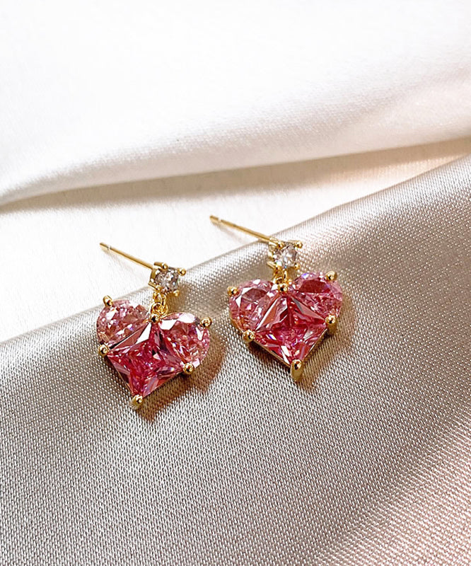 Chic Pink Copper Alloy Love Crystal Stud Earrings