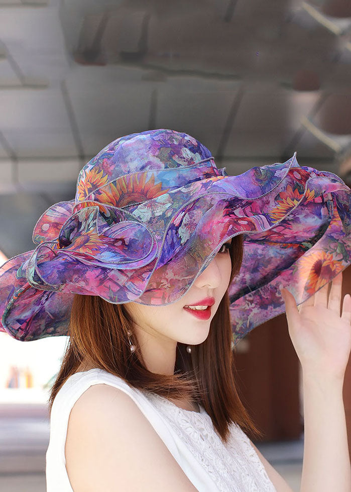 Chic Pink Print Organza Floppy Sun Hat