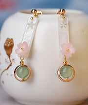 Chic Pink Shellfish flower Fine Jade Drop Earrings