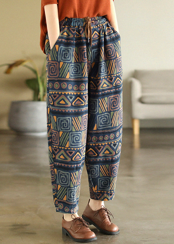 Chic Plaid Pockets Elastic Waist Crop Pants Summer