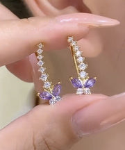 Chic Purple Alloy Zircon Butterfly Stud Earrings