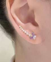 Chic Purple Alloy Zircon Butterfly Stud Earrings