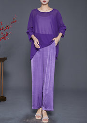 Chic Purple Asymmetrical Cinched Chiffon Two Pieces Set Fall