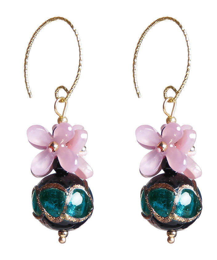 Chic Purple Blue Coloured Glaze Floral Drop Earrings