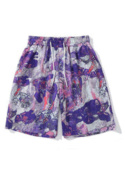 Chic Purple Lace Up Elastic Waist Cotton Summer Men Shorts