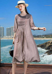 Chic Purple O Neck Patchwork Silk Holiday Dresses Summer