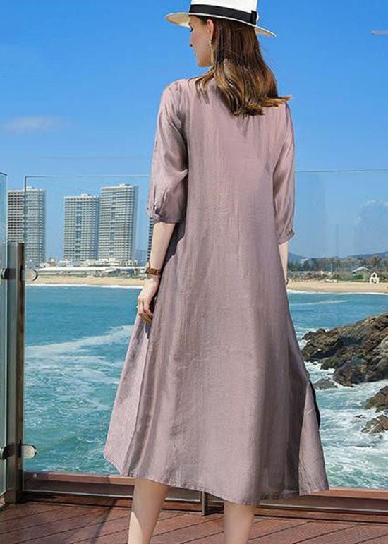 Chic Purple O Neck Patchwork Silk Holiday Dresses Summer