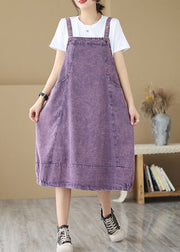 Chic Purple Oversized Patchwork Denim Strap Dress Summer