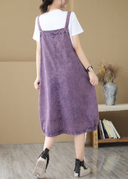 Chic Purple Oversized Patchwork Denim Strap Dress Summer