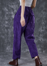 Chic Purple Oversized Pockets Corduroy Harem Pants Spring