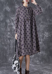 Chic Purple Oversized Print Cotton Vacation Dresses Fall