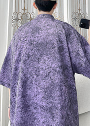 Chic Purple Print Pockets Ice Silk Men Shirt Half Sleeve