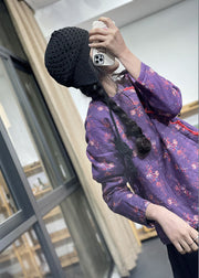 Chic Purple Stand Collar Print Fine Cotton Filled Coats Winter