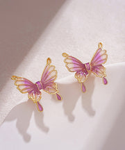 Chic Purple Sterling Silver Overgild Drip Glaze Butterfly Stud Earrings