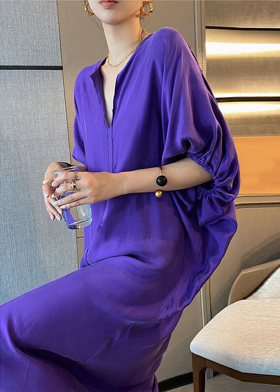 Chic Purple U Neck Patchwork Long Dress Summer