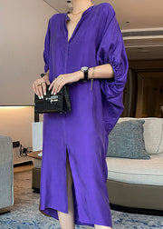 Chic Purple U Neck Patchwork Long Dress Summer