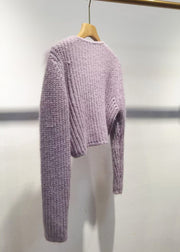 Chic Purple V Neck Patchwork Cotton Knit Sweater Winter