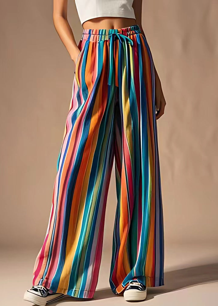 Chic Rainbow Pockets Elastic Waist Cotton Pants Summer