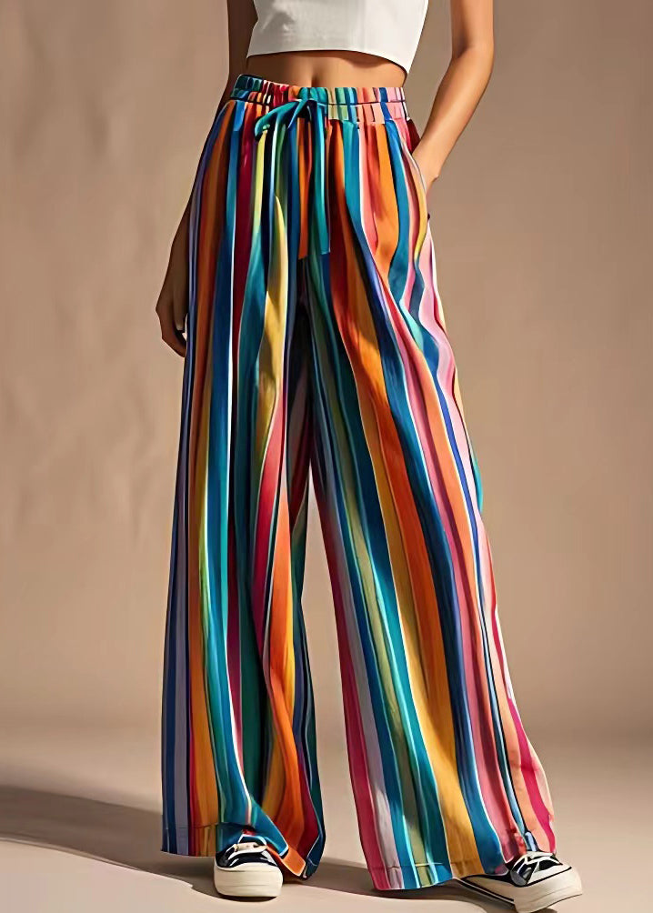 Chic Rainbow Pockets Elastic Waist Cotton Pants Summer